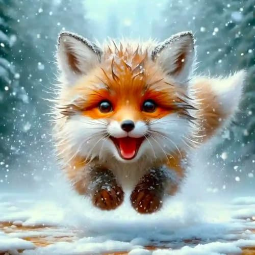 Picmondoo Diamond Painting - 40x40cm - Kleiner Fuchs im Winterwald - FBA | quadratische Harzsteine, AB-Steine, Strass- & Metallicfarben, klares Raster, Stift, Wachs & Schale für entspanntes DIY