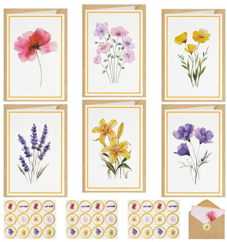 JIANTA 36 tarjetas de agradecimiento con sobres, 6 florales