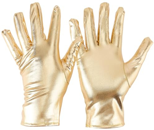 CALFOVERA Goldene Metallic Vollfingerhandschuhe Gothic Punk Rock Glänzendem Metallic Handschuhe Damen Herren PU Lederhandschuhe Opern Handschuhe Abendhandschuhe Für Halloween Party Kostüm