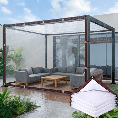 Bâche Imperméable 370 x 700 cm 80 G M², PVC, Imperméables, Résistant à La Poussière, Protection Contre Le Vent et Indéchirable, Bâche Transparente Imperméable pour Jardin, incolore