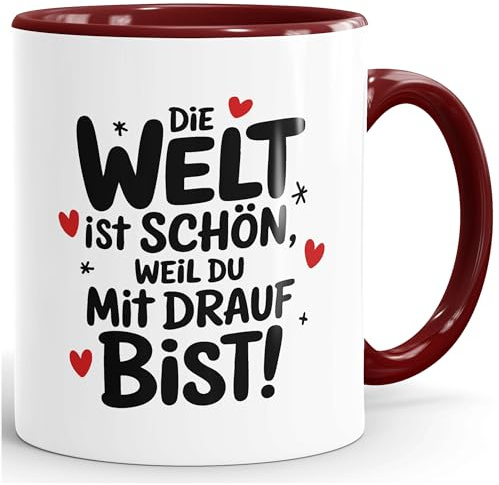 SpecialMe® Kaffee-Tasse Mtiv Spruch beidseitig bedruckt Geschenk Weiss-innen-bordeauxrot standard