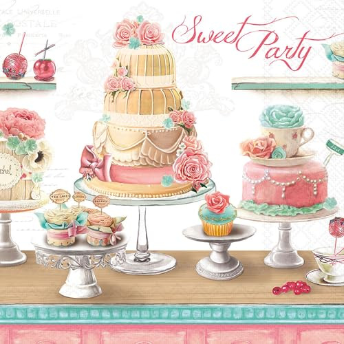 Ambiente Servietten Papier 33x33cm 3-lagig 20 Stück - hochwertig & nachhaltig - Einweg Papierservietten Torten und Kuchen Dessertbuffet Motiv Bunt - Party Brunch Gastroservietten Lunch Tischdeko