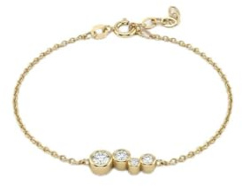 Suzan Gold® 375 Echtgold Armband für Damen filigran mit drei funkelnden Zirkonia Elementen elegant wasserfest hypoallergen zeitlos – TriLume Spark – edler Goldschmuck als Geschenkidee für Frauen