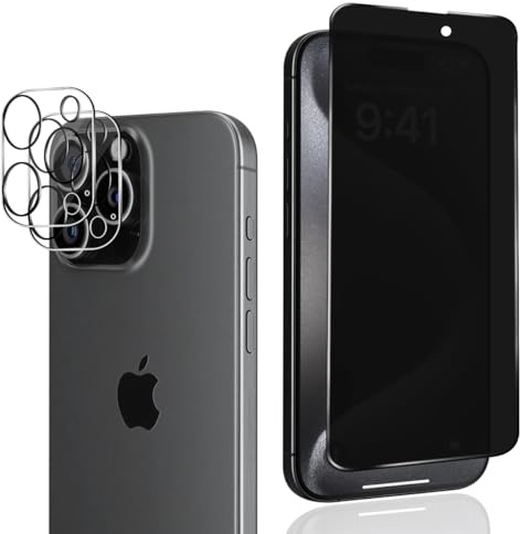 Rnnmeeko Sichtschutz Schutzfolie für Panzerglas für iPhone 15 Pro Max, Anti-Spähen Privacy Folie mit Kameraschutz Schutzglas [1+2 Stück], 9H Härte, Anti-Spy Sichtschutzfolie für iPhone 15 Pro Max