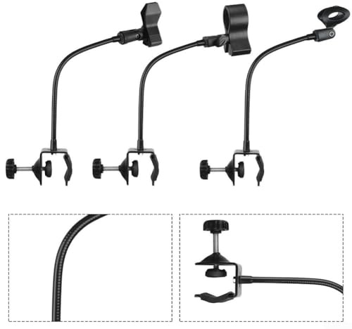 Pied de micro flexible en col de cygne avec pince de bureau pour radiodiffusion et installation en studio avec positionnement réglable (micro de 30 à 60 mm de diamètre)