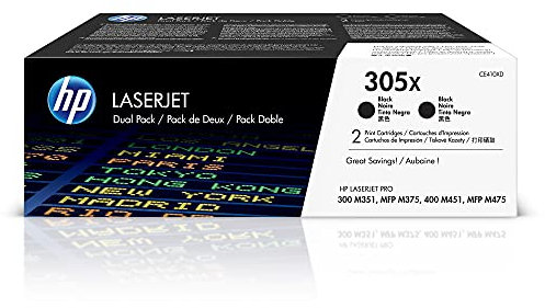 HP 305X 2er-Pack (CE410XD) Schwarz Original Toner mit hoher Reichweite für HP Laserjet Pro M351, M375nw, M451, M475