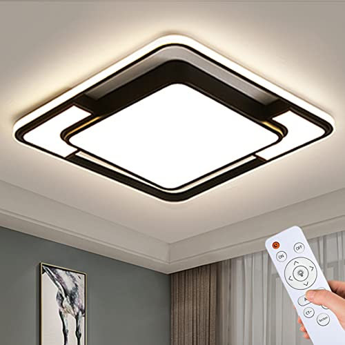 Natsen 90W LED Deckenleuchte Deckenlampe dimmbar mit Fernbedienung, Modern Lampe für Wohnzimmer Schlafzimmer Büro, Schwarz (42 * 42 * 6cm)