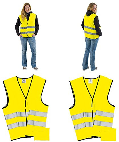 Preiswert&Gut Warnweste 4er Set Gelb – Ideal für Auto, Fahrrad & Motorrad, mit Reflektorstreifen u Klettverschluss, Polyester, Unisex & Universal, Hohe Sichtbarkeit und Sicherheit - EN ISO 20471
