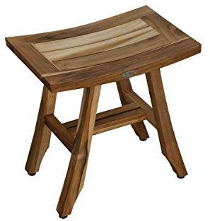 EcoDecors Sgabello da doccia, in legno di teak, naturale, 18 x 12 x 18,5 cm