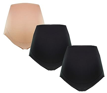 Herzmutter Mutande Gravidanza Cotone - Mutandine Premaman - Slip maternità - Biancheria Intima Maternitá - Guaina per Futura Mamma - 5130 (XL, Nero/Nero/Beige)