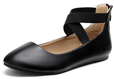 DREAM PAIRS Women's Sole_Stretchy Black/PU Elastic Ankle Straps Ballet Flats Shoes Size 12 US/ 10 UK