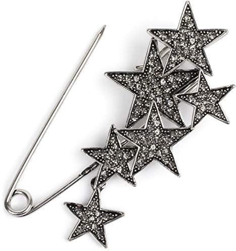 styleBREAKER Broche décorative pour Femme avec étoiles Brillantes pour Poncho, Foulard ou châle, épingle à nourrice 05050072, Couleur:Argent/Noir