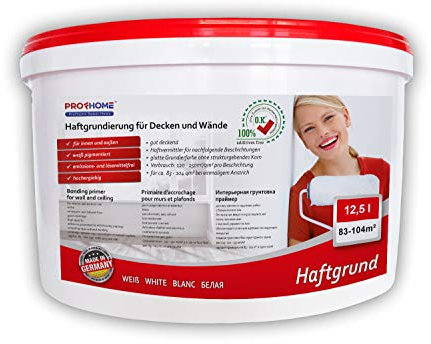 PRO[f]home® - Haftgrund 300-22-AP Decken Wand-Grundierung Tapetengrund für Renoviervlies Malervlies Tapeten weiß 12,5 L für 83-104 qm Profhome