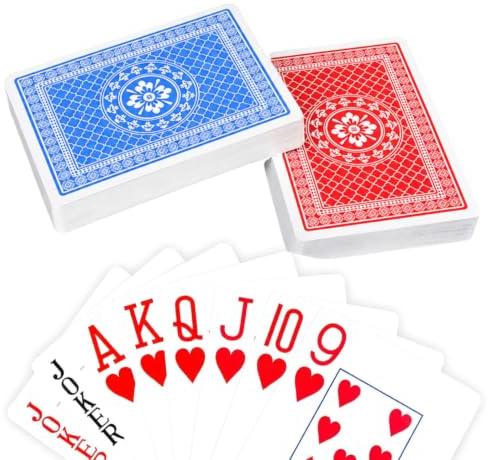 Teskyer Großgedruckte Spielkarten, Poker-Größe, großes Index-Kartenspiel, Oberfläche mit Leinen-Finish, 2er-Pack (Blau und Rot)