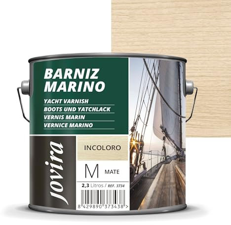 JOVIRA PINTURAS Barniz Marino. Para madera exterior-interior, incoloro-transparente. Especial resistencia en ambientes marinos. (2,3 Litros, Mate) K-52