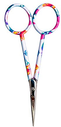 SINGER 00401 10,2 cm geschmiedete Stickerei, gebogene Spitze mit weißem Blumendruckgriff Schere, Edelstahl, gold, 1-Pack