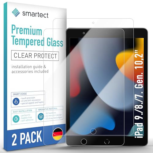smartect Schutzglas [2 Stück, Klar] kompatibel mit Apple iPad 9./8./7. Gen. 10,2(2021/2020/2019), HD Schutzfolie Anti-Kratzer, Blasenfrei, 9H Härte, 0.3 mm Ultra-klar, Ultrabeständig