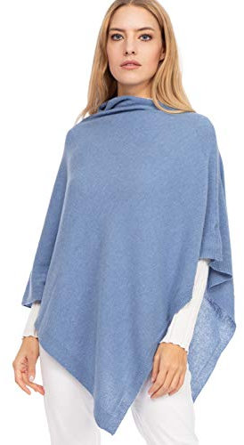 Marine Cashmere - Poncho in Misto Cashmere da Donna, Delicato e Morbido Filato in Cashmere, Made in Italy (Azzurro)