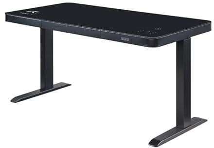 REKT RGo Touch Desk 140 Noir Bureau Électrique réglable en Hauteur 140x70x74-120 cm Bureau Assis-Debout - Chargement Induction - 2 Ports USB 1 Port USB-C - Plateau en Verre trempé
