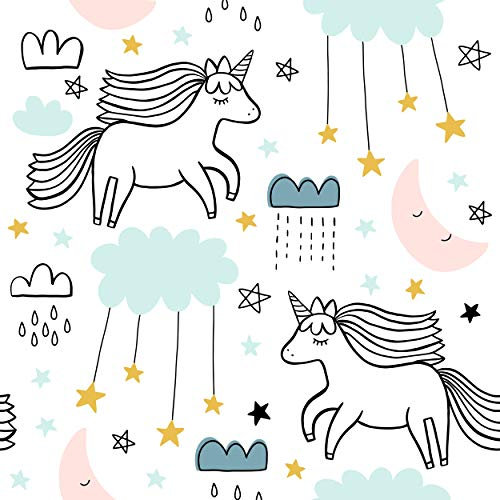 decomonkey Fototapete selbstklebend Kinder Kinderzimmer Tapetenrolle 10 m Tapete Vliestapete Deko Panel Modern Design Wanddeko Wandtapete | Einhorn Unicorn