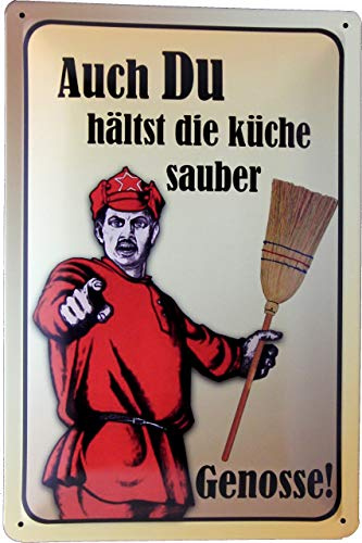 Blechschild 20x30 Auch Du hälst die Küche sauber Genosse Haus Ordnung Regeln Hinweisschild Vintage Retro Design Deko für Kneipe Wohnung Garten Garage Werkstatt Hobby Raum UVM