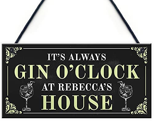 RED OCEAN Personalised Novelty Gin O'Clock Sign Home Bar Man Cave Gifts Bar Signs And Plaques Gin Gifts For Her