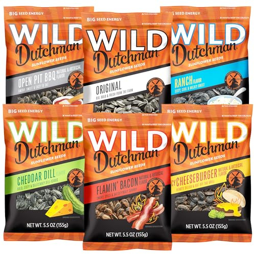 Wild Dutchman Roasted Sunflower Seeds, 6-Flavor Variety Pack, 5.5 oz 6-Pk