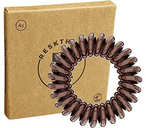 Reskthetic - hochwertige Spiral Haargummi (braun), schonend zum Haar, nachhaltig, umweltfreundlich, (Telefonkabel, Zopfgummis) für Mädchen & Frauen/Damen (4 x 3,5 cm)