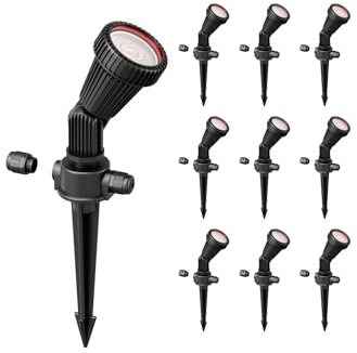 ledscom.de 10x Gartenstrahler mit Erdspieß PIRK für außen, IP44, schwarz, inkl. GU10 LED 468lm warmweiß