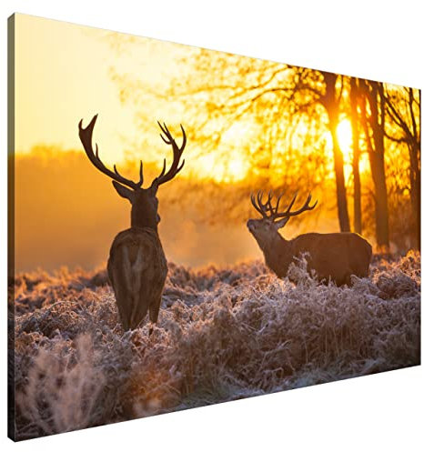 Estika Leinwand bilder - Hirsch im Wald - 120x80 cm, 1 teilige kunstdruck - Wandbilder wohnzimmer, schlafzimmer, Moderne wanddeko, Bild auf leinwand - Hirsch bilder - 1267A_1B