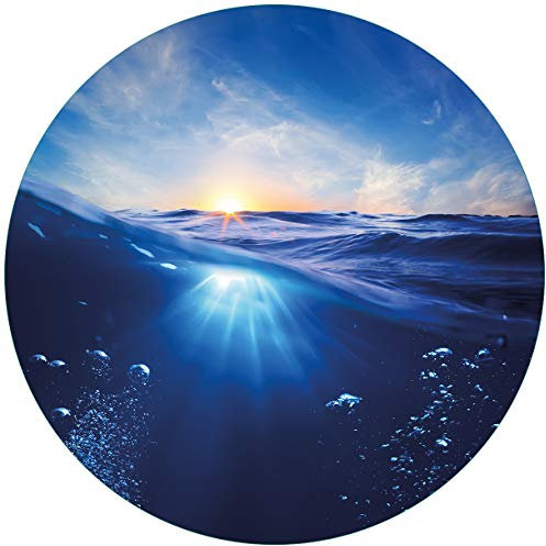 Wallario Glasbild rund Wellen im Meer bei Sonnenuntergang - Rund, 50 cm Durchmesser Wandbild Glas in Premium-Qualität: Brillante Farben, freischwebende Optik