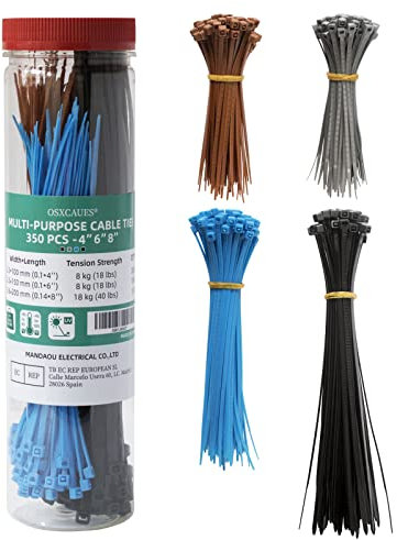 OSXCAUES 350 Pièces Colliers de Serrage Autobloquants en Plastique de Couleur 100/150/200mm Résistance à la traction jusqu'à 18 kg/40 lb Serre Câble en Nylon