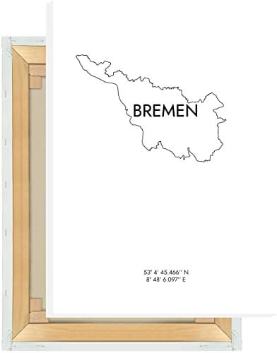 MOTIVISSO Bremen Koordinaten Leinwand - Leinwandbild Wandbild Wall Art Deko - Wohnzimmer Büro Flur - modern minimalistisch skandinavisch - weiß/schwarz, 50x70 cm