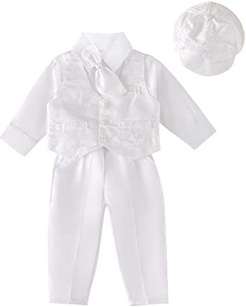 Lito Angels Conjunto de Ropa de Bautizo Traje Blanco de Bautismo con Gorro para Bebe Niño, Talla 9-12 meses (Número de etiqueta 0M)