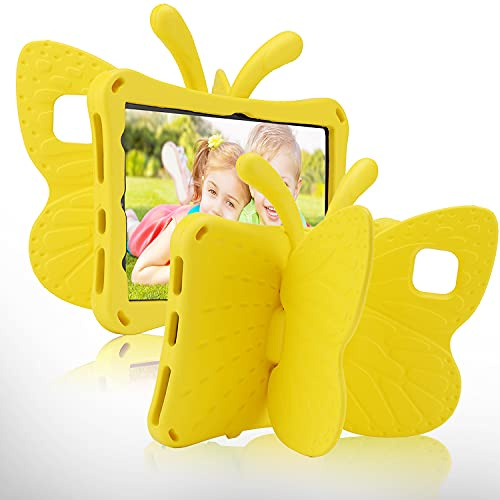 iPad 10.2 Tablet Case Kids,iPad 10.2 7 8 9 Butterfly Case with Kickstand Light EVA Full Boby Drop Protective Rugged Shockproof Kid-Proof iPad 7 8 9 iPad 10.2 Kid Tablet Case for Girl Kid Gift (Yellow)