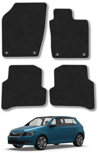 Skoda Fabia (2014-2021) Carpet Car Mats | Grey Edge Trim Tailored Fit Floor Mats Full Coverage Protection Accessories Easy Clean Anti Slip Made in the UK