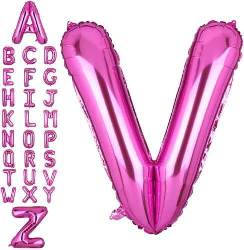 Happium Palloncino singolo in Mylar con lettera maiuscola da 35,5 cm, colore rosa acceso, decorazione per feste di compleanno, baby shower (Lettera V)