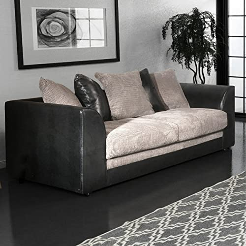 New Modern Black and Grey Fabric and Leather Corner Sofa 3 Seater Sofa (3 Seater)