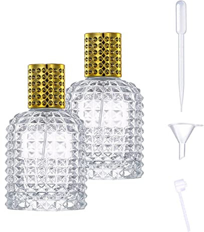 suaywo 2 Stücke 50ML Gold zum Befüllen Kristall Glas Kunst Mini Parfümflasche Nachfüllbar Glas Parfüm Reise Zerstäuber Parfum Flakon Leer Glas Kleine Parfümflaschen zum Befüllen für Frauen