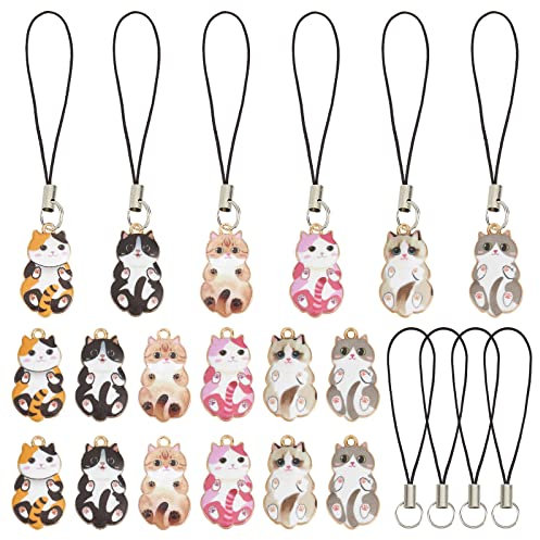 SUNNYCLUE 1 Caja 24 Set 6 Estilos Teléfono Charms Correa Kawaii Cellteléfono Charm Cute Cat Animal Pets Cell Teléfono Charms para Mujeres Adultos DIY Monedero Llavero Moblie Teléfonos Case Camera Bag