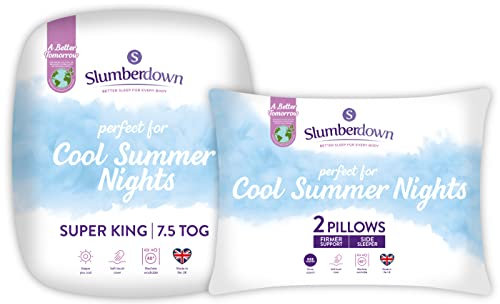 Slumberdown Cool Summer Nights 7.5 Tog Super King Duvet & 2 Pillows Set - Lightweight, Breathable & UK Made Quilt, Non-Allergenic & Washable - Complete Summer Bedding for Hot Nights (260 x 220cm)