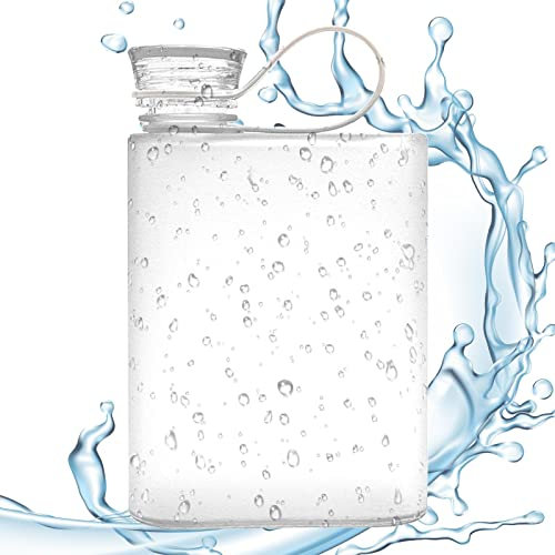 GIMOCOOL Botella de Agua Cuadrada - Botella de Bebida Transparente Plana A5 a Prueba de Fugas de 380 ml con Correa | Botella de Camping con Sello de Silicona para Viajes, Botella de Agua Transparente