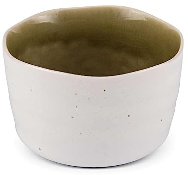 MAOCI - Matcha Tee-Schale Chawan aus Porzellan 350ml weiß-braun handgefertigt