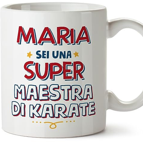 Mugffins Tazza Personalizzata in ceramica per MAESTRA DI KARATE donna 11 oz / 350 ml - In italiano - Sei Super - Idea regalo per compleanno, anniversario, natale, laurea