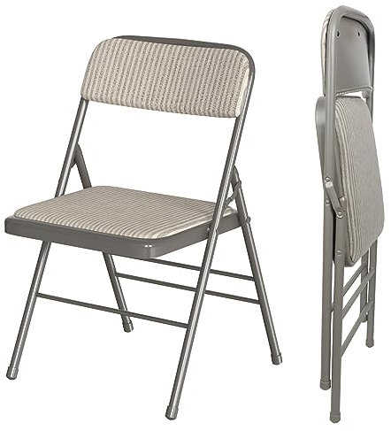 Silla Plegable Ligera con Asiento Acolchado Ultragrueso Sillas Plegables Comedor para Uso en Interiores Cómodas Sillas de Metal con cojín Blando Silla Plegable Rayas Beige y Gris para Cocina Salón,1