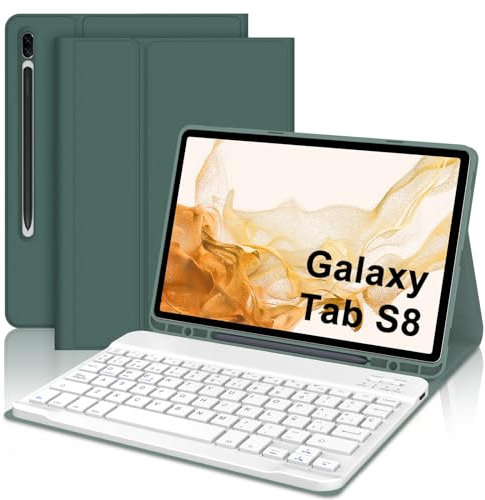 IVEOPPE Funda Teclado Samsung Tab S8 2022 - Funda Teclado Samsung Tab S7 2020, Teclado España Ñ Bluetooth para Samsung Galaxy Tab S8/S7 11 (SM-T870/T875/T878/X700/X706), Verde Oscuro