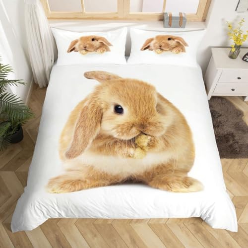 GIENDI Bettwäsche 155x220 Hase Bettbezug Set 3Teilig, Gelbes Süßes Tierkaninchen Bettwäsche-Sets 155x220cm Mikrofaser mit 2 Kissenbezüge 80x80cm, Weiche Atmungsaktive Allergiker Bettdeckenbezug