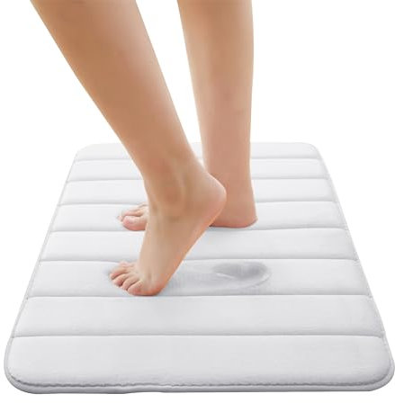 Imperial Rooms White Memory Foam Bath Mat (40x60 cm) – Bathroom Mats Non Slip Machine Washable Mat Super Absorbent Bath Mats for Bathroom