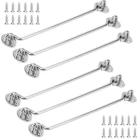 SOUJAP 6 PCS 10 Inch Door Hook and Eye Latch, 250mm Stainless Steel Gate Cabin Hook with Screw for Door Indoor Garage Window