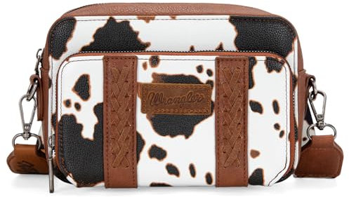 Wrangler Crossbody-Tasche für Damen, Western-Cowgirl, Crossbody-Tasche mit Gitarrengurt, Kuhmuster, Braun